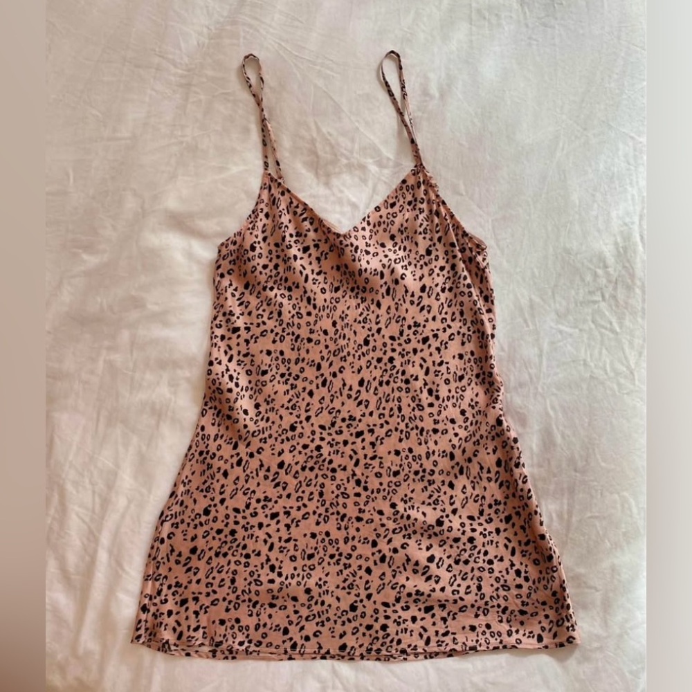 Reformation Pink Leopard Print Silk Slip Dress